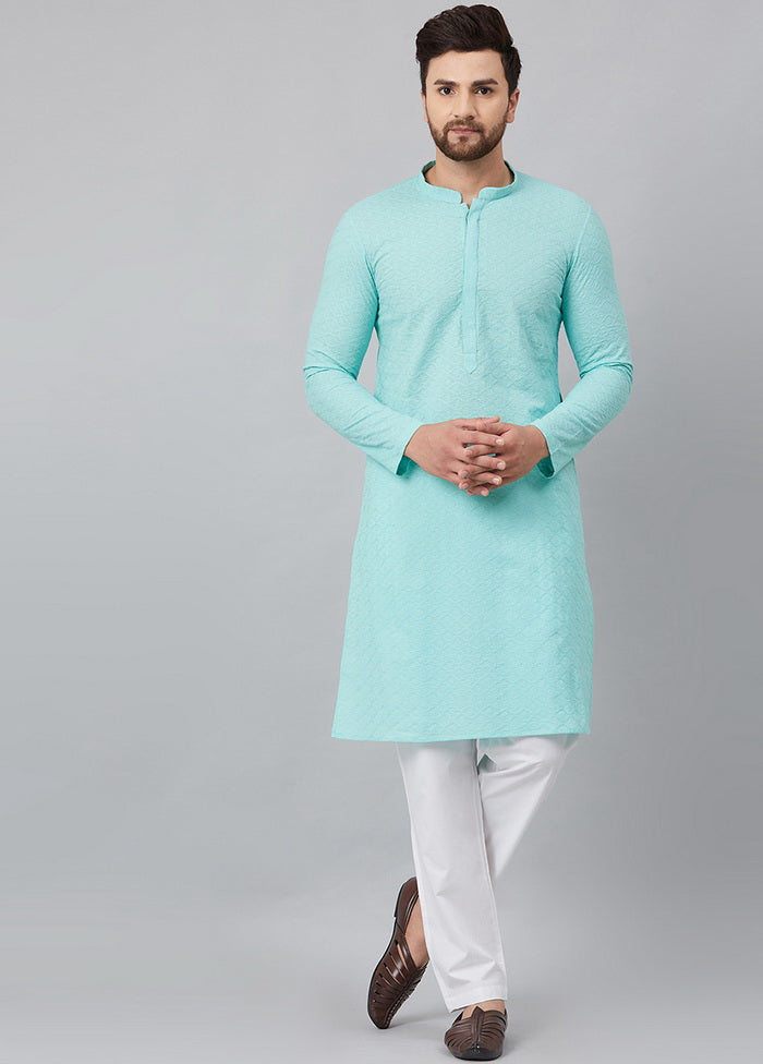 2 Pc Turquoise Pure Cotton Kurta Pajama Set VDVSD200163 - Indian Silk House Agencies
