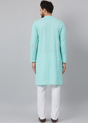 2 Pc Turquoise Pure Cotton Kurta Pajama Set VDVSD200165 - Indian Silk House Agencies