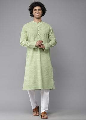 Lime Green Cotton Kurta And Pajama Set VDVSD1912271 - Indian Silk House Agencies