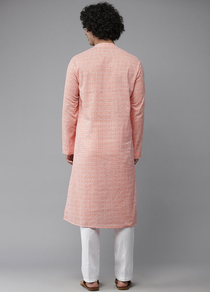 Peach Cotton Kurta And Pajama Set VDVSD1912272 - Indian Silk House Agencies