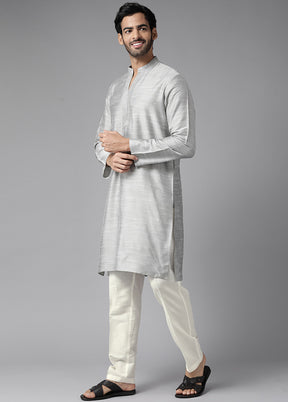 Grey Silk Kurta And Pajama Set VDVSD1912288 - Indian Silk House Agencies