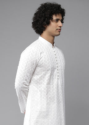 White Cotton Kurta And Pajama Set VDVSD1912294 - Indian Silk House Agencies