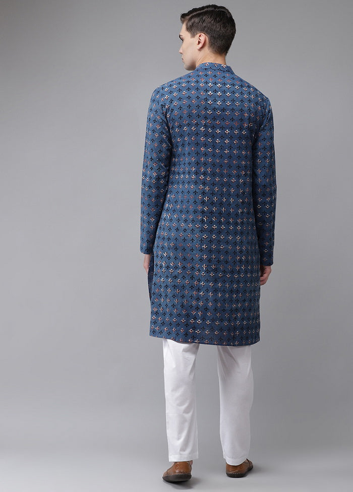 2 Pc Blue Pure Cotton Kurta Pajama Set VDVSD200166 - Indian Silk House Agencies