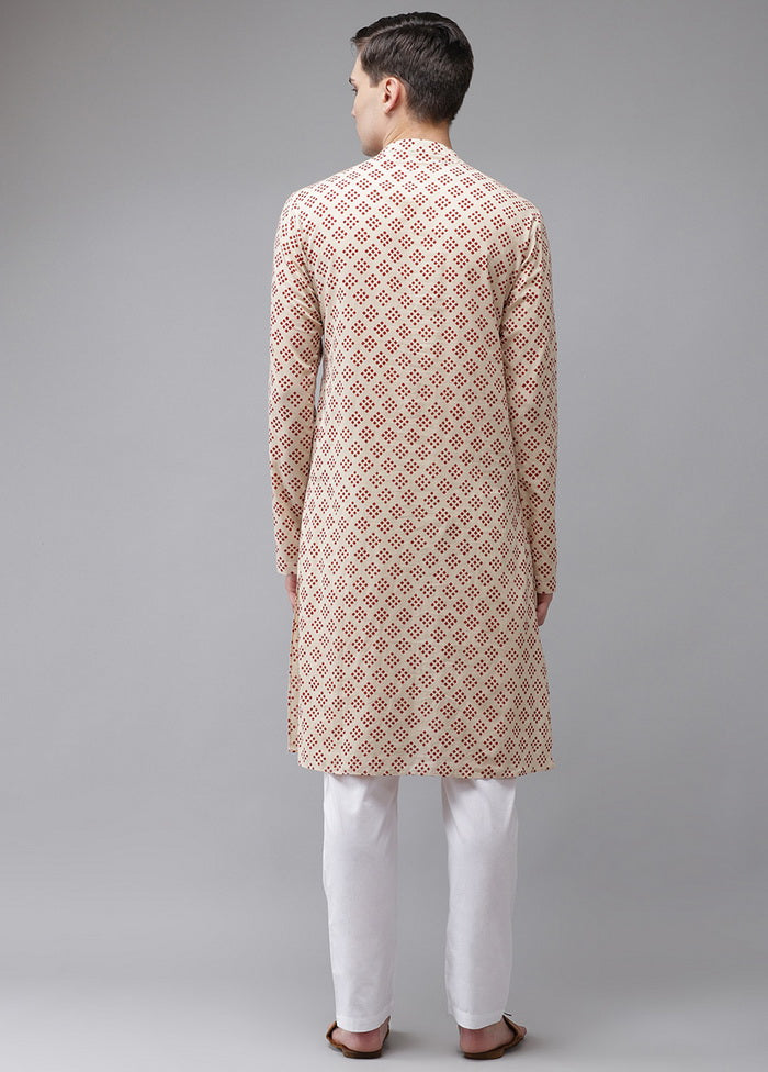 2 Pc Beige Pure Cotton Kurta Pajama Set VDVSD200170 - Indian Silk House Agencies