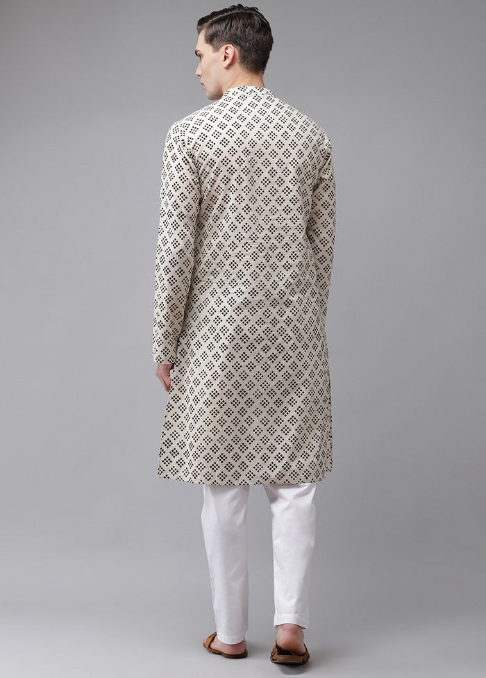 2 Pc Beige Pure Cotton Kurta Pajama Set VDVSD200171 - Indian Silk House Agencies