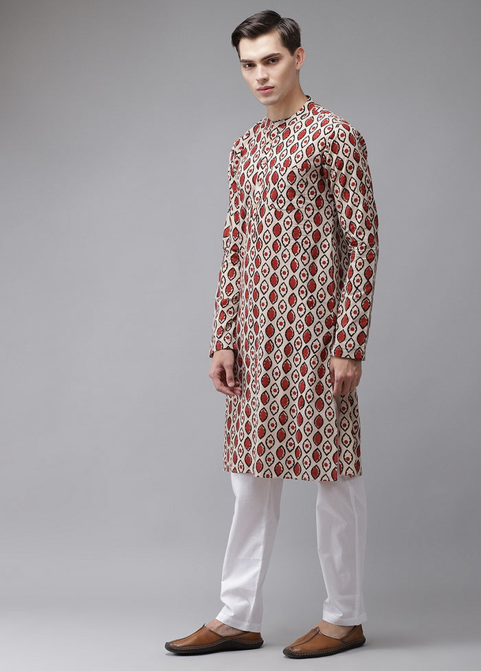 2 Pc Beige Pure Cotton Kurta Pajama Set VDVSD200177 - Indian Silk House Agencies