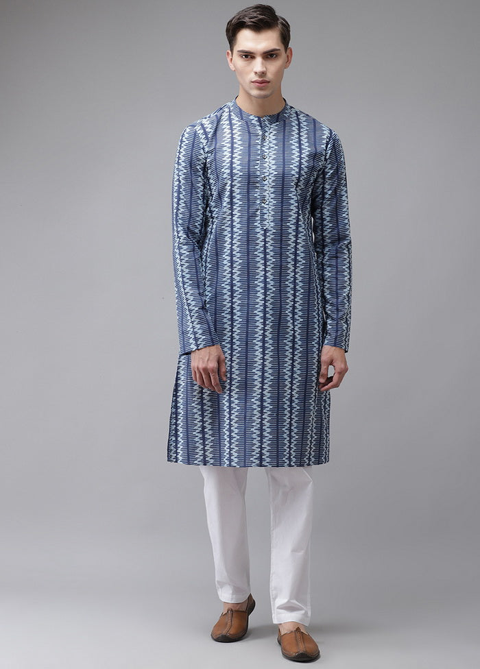 2 Pc Blue Pure Cotton Kurta Pajama Set VDVSD200179 - Indian Silk House Agencies
