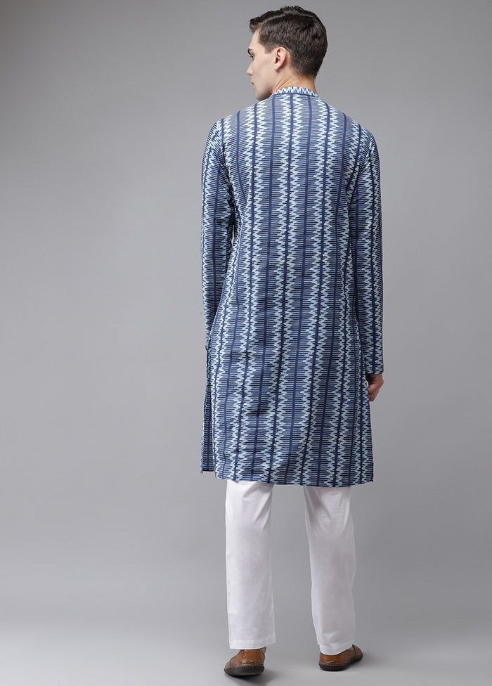 2 Pc Blue Pure Cotton Kurta Pajama Set VDVSD200179 - Indian Silk House Agencies