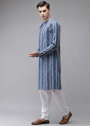 2 Pc Blue Pure Cotton Kurta Pajama Set VDVSD200179 - Indian Silk House Agencies