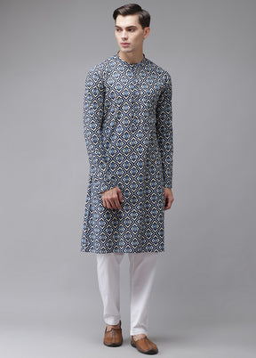 2 Pc Blue Pure Cotton Kurta Pajama Set VDVSD200180 - Indian Silk House Agencies