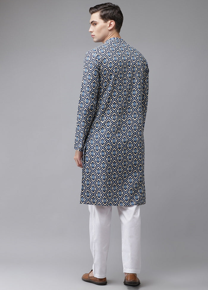 2 Pc Blue Pure Cotton Kurta Pajama Set VDVSD200180 - Indian Silk House Agencies
