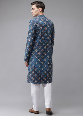 2 Pc Blue Pure Cotton Kurta Pajama Set VDVSD200181 - Indian Silk House Agencies