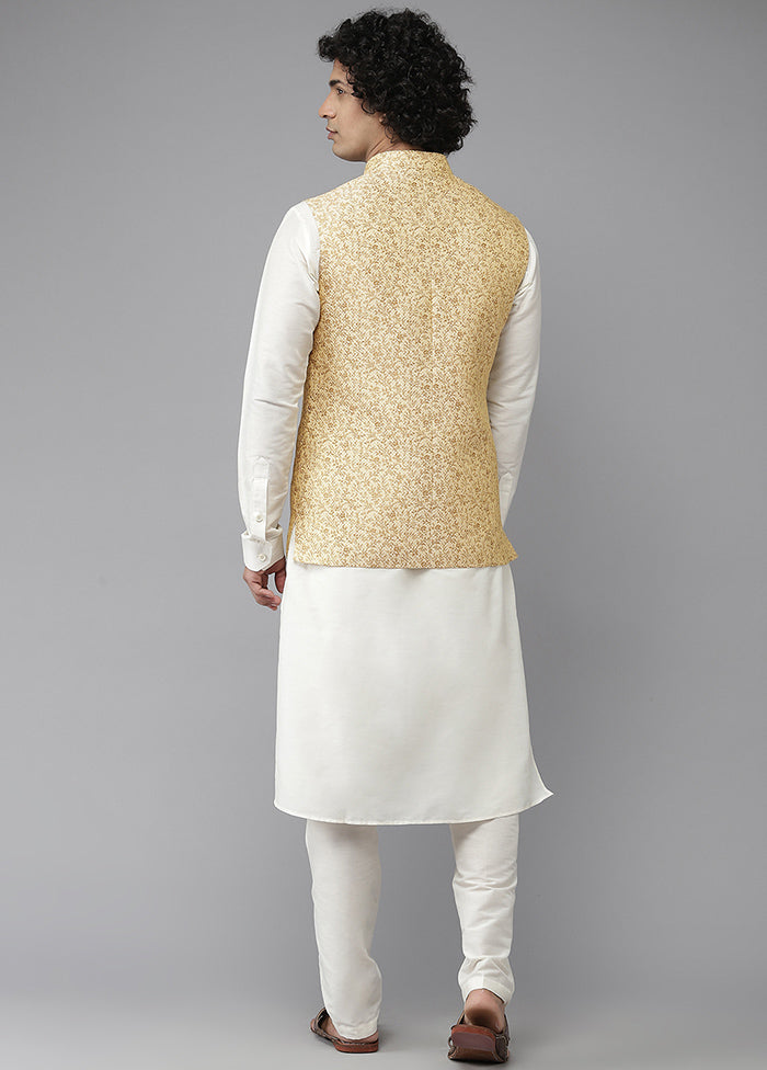 Gold Pure Silk Kurta And Pajama Set With Jacket VDVSD1912223 - Indian Silk House Agencies