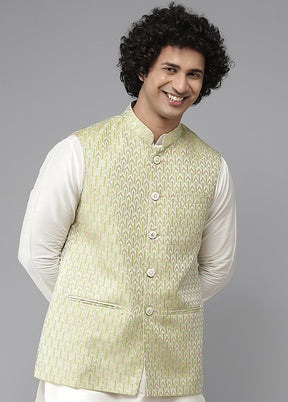 Green Pure Silk Kurta And Pajama Set With Jacket VDVSD1912226 - Indian Silk House Agencies