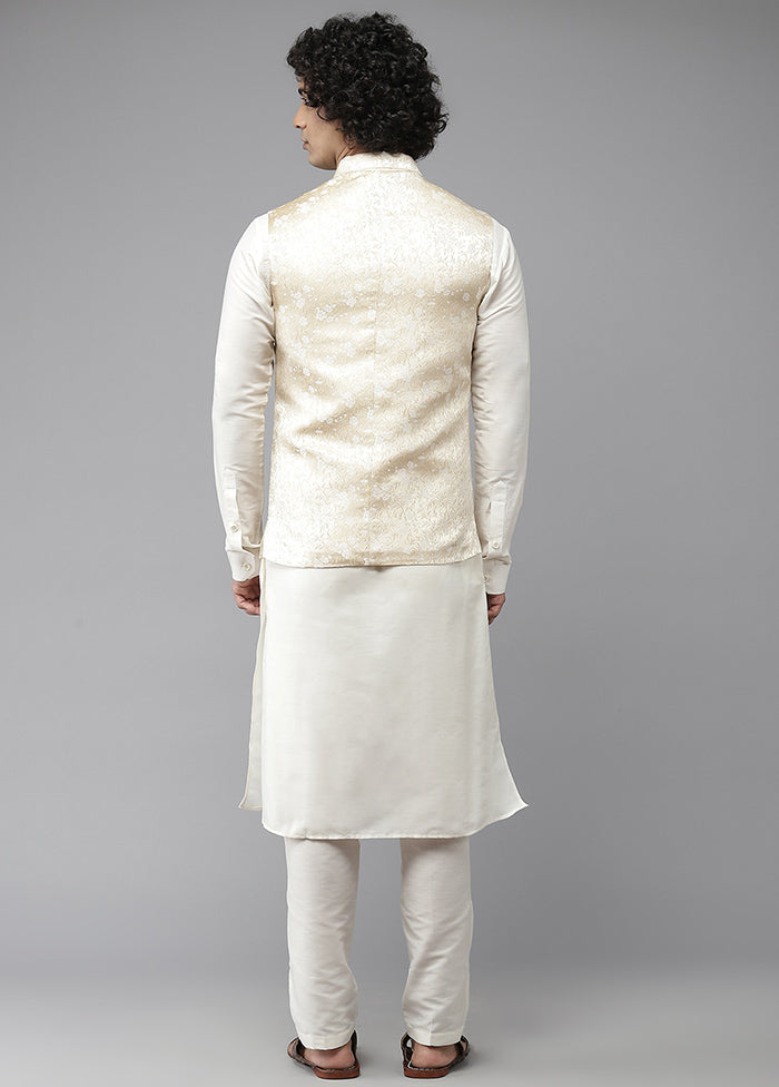 Gold Pure Silk Kurta And Pajama Set With Jacket VDVSD1912231 - Indian Silk House Agencies