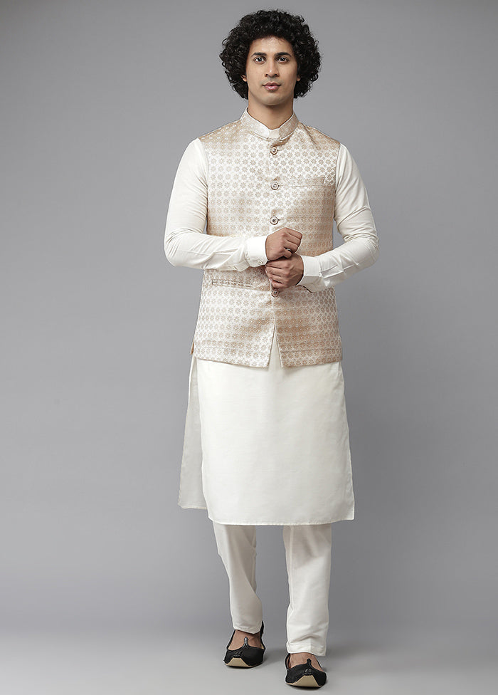 Gold Pure Silk Kurta And Pajama Set With Jacket VDVSD1912236 - Indian Silk House Agencies