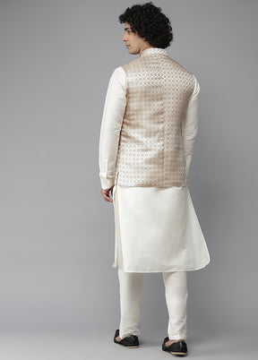 Gold Pure Silk Kurta And Pajama Set With Jacket VDVSD1912236 - Indian Silk House Agencies
