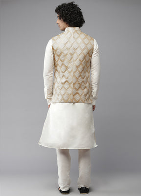 Gold Pure Silk Kurta And Pajama Set With Jacket VDVSD1912238 - Indian Silk House Agencies