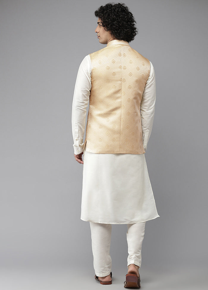 Gold Pure Silk Kurta And Pajama Set With Jacket VDVSD1912241 - Indian Silk House Agencies