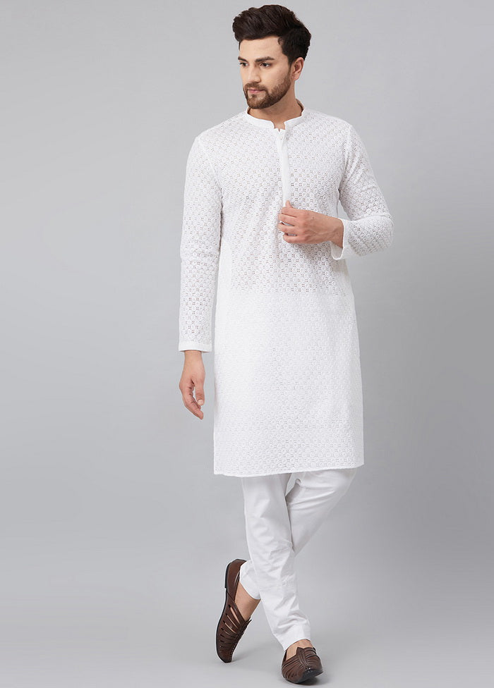 White Pure Cotton Trouser Style Pajama - Indian Silk House Agencies