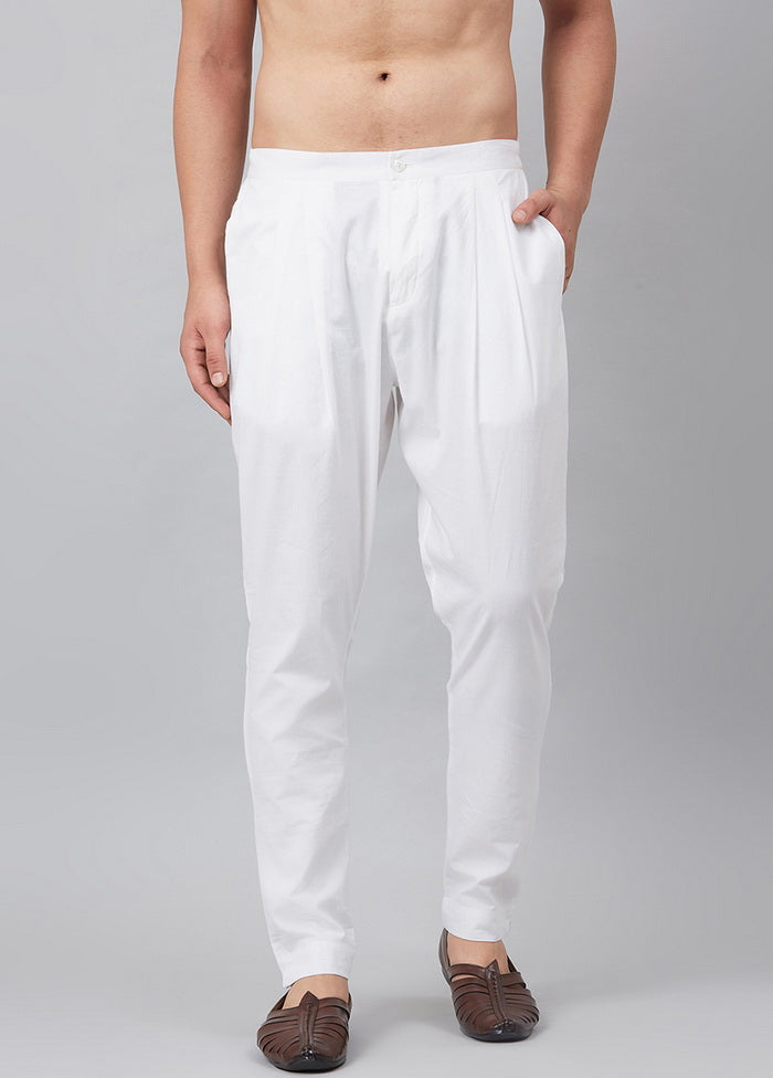 White Pure Cotton Trouser Style Pajama - Indian Silk House Agencies