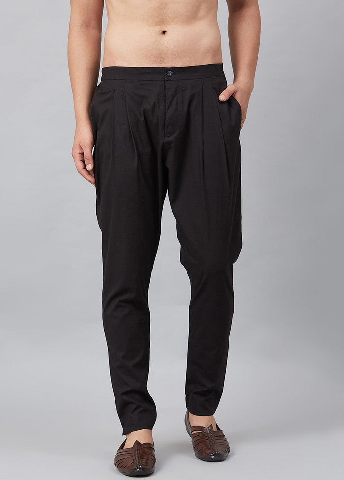 Black Pure Cotton Trouser Style Pajama - Indian Silk House Agencies
