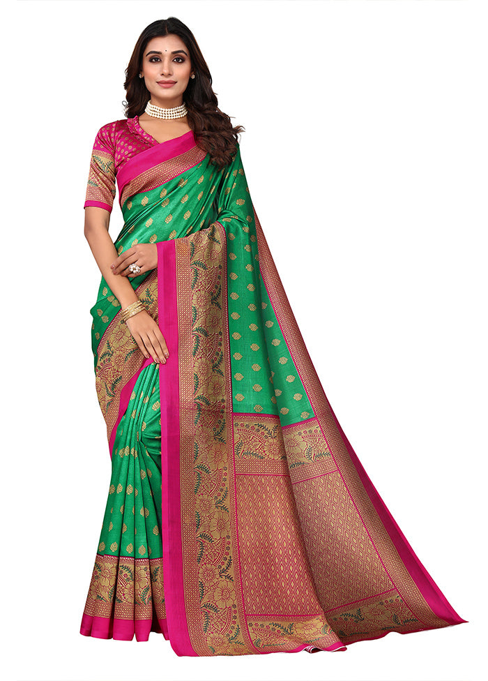 Green Dupion Silk Saree With Blouse Piece