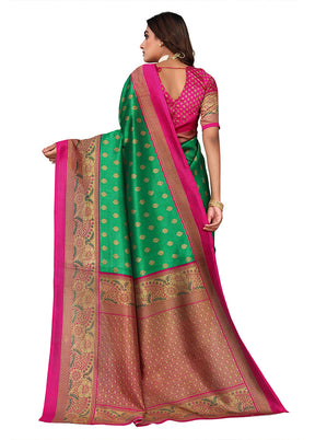 Green Dupion Silk Saree With Blouse Piece