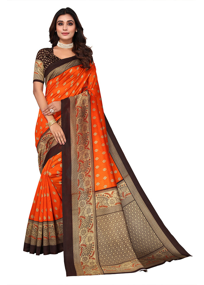 Orange Dupion Silk Saree With Blouse Piece