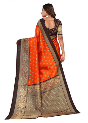 Orange Dupion Silk Saree With Blouse Piece