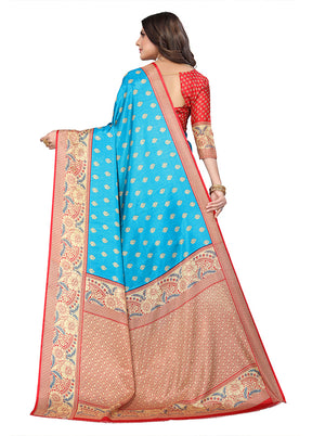 Sky Blue Dupion Silk Saree With Blouse Piece