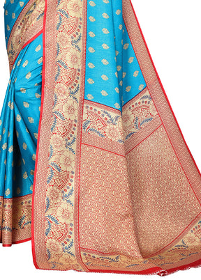 Sky Blue Dupion Silk Saree With Blouse Piece