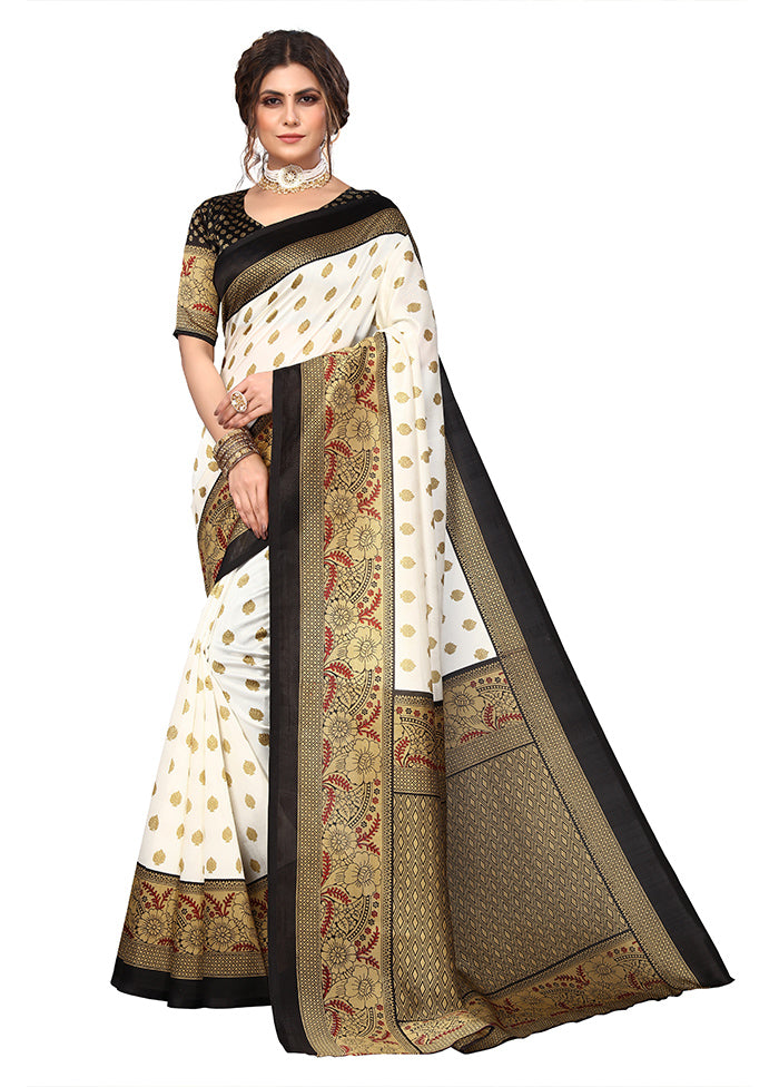 White Dupion Silk Saree With Blouse Piece