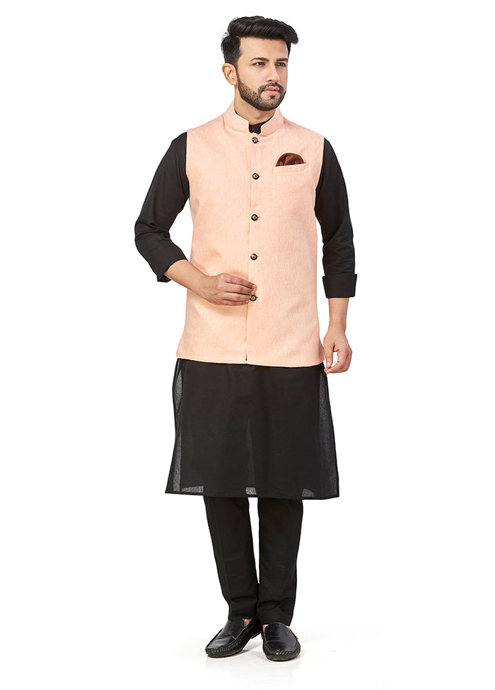 White Solid Kurta And Pajama Set With Jacket VDAC69277 - Indian Silk House Agencies