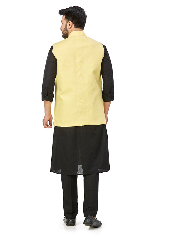 White Solid Kurta And Pajama Set With Jacket VDAC69279 - Indian Silk House Agencies