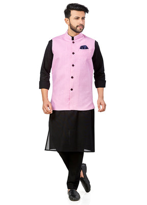 White Solid Kurta And Pajama Set With Jacket VDAC69282 - Indian Silk House Agencies