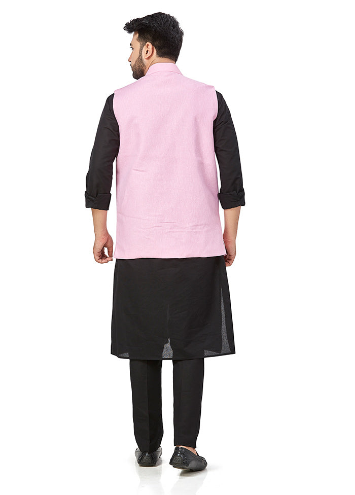 White Solid Kurta And Pajama Set With Jacket VDAC69282 - Indian Silk House Agencies