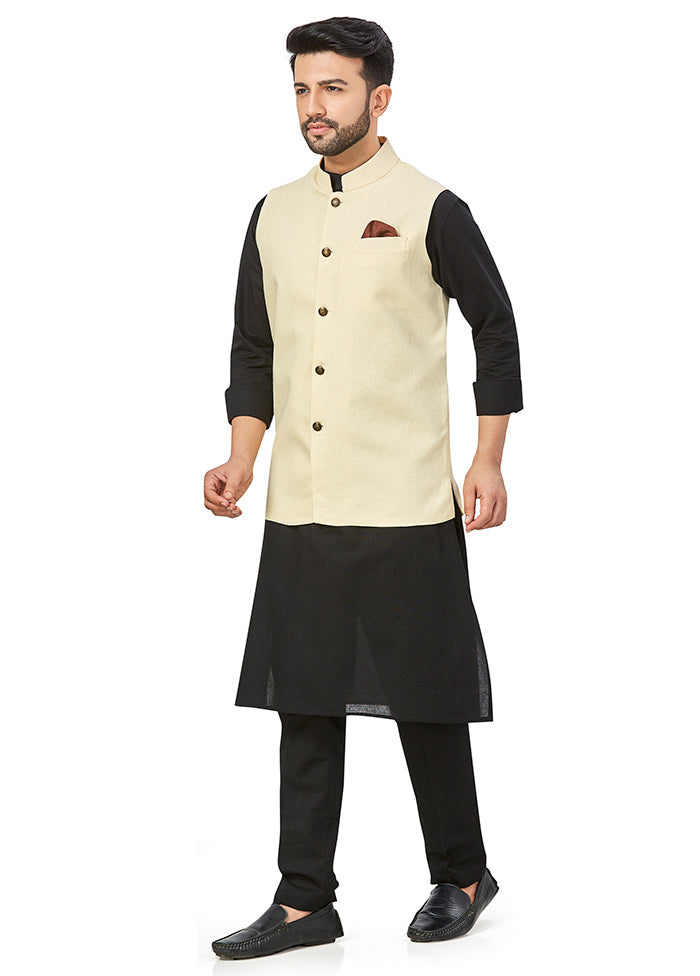 White Solid Kurta And Pajama Set With Jacket VDAC69283 - Indian Silk House Agencies