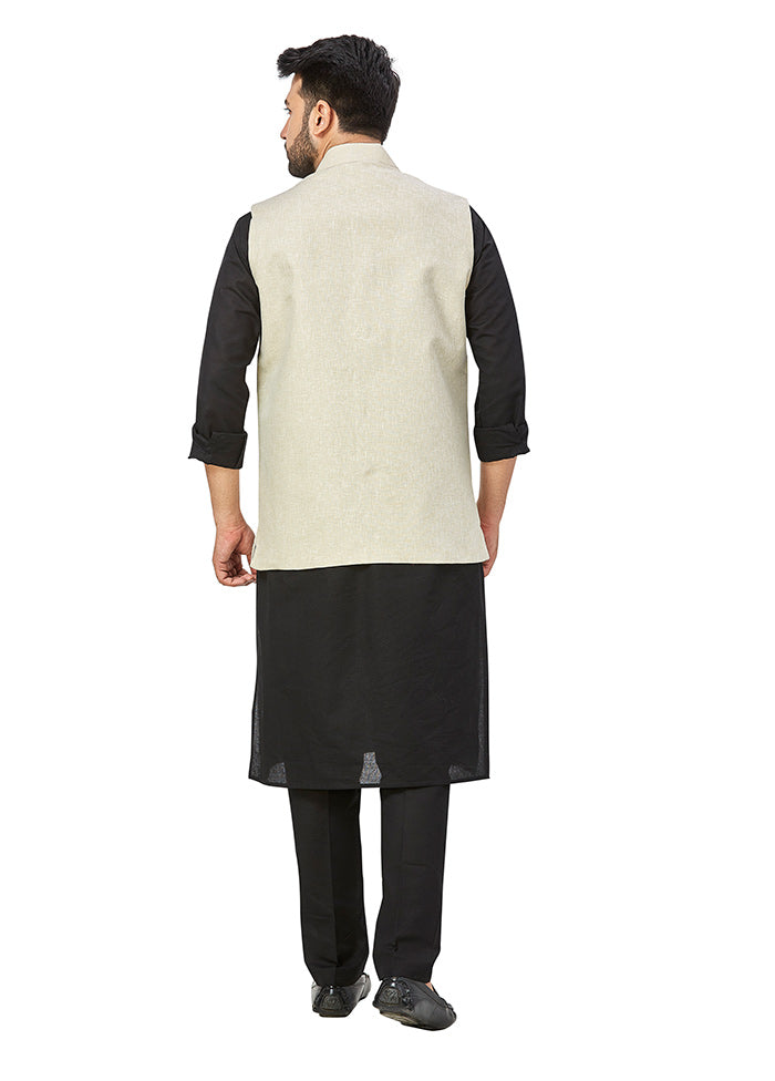 White Solid Kurta And Pajama Set With Jacket VDAC69284 - Indian Silk House Agencies