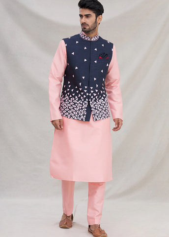 Pink Silk Kurta And Pajama Set With Jacket VDSF1802231