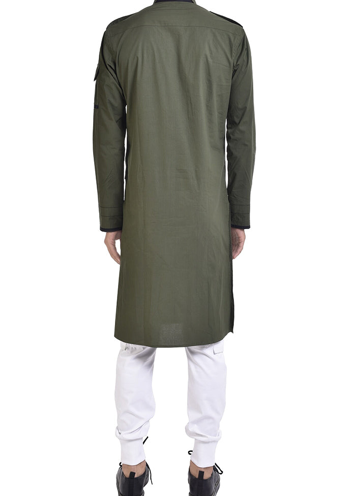 Green Cotton Blend Kurta And Pajama Set VDSF1802361 - Indian Silk House Agencies