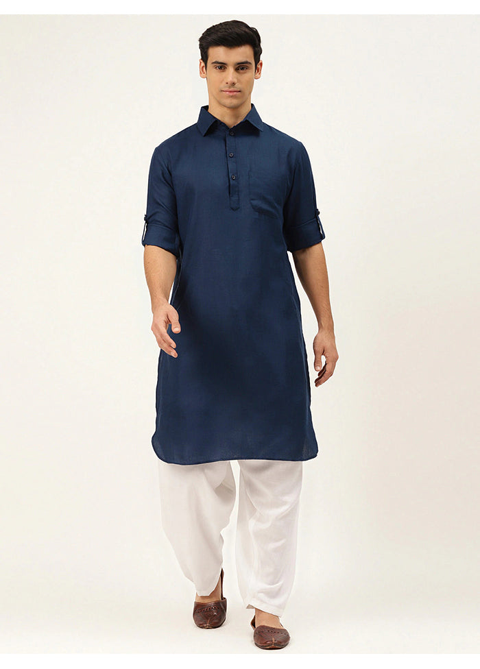 Navy Blue Cotton Blend Kurta And Pajama Set VDSF1802362 - Indian Silk House Agencies