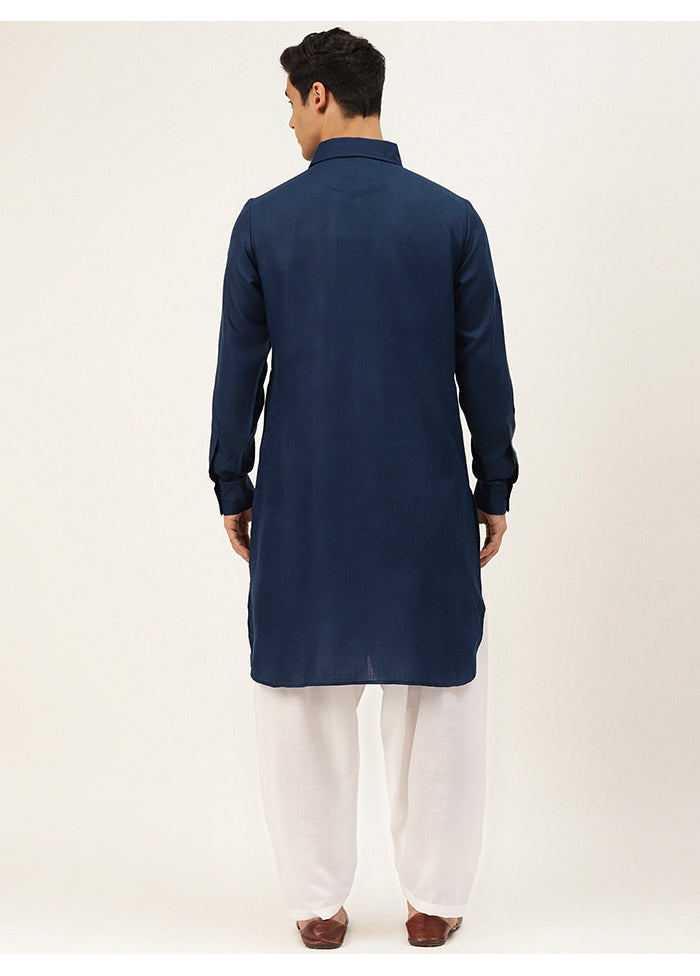 Navy Blue Cotton Blend Kurta And Pajama Set VDSF1802362 - Indian Silk House Agencies