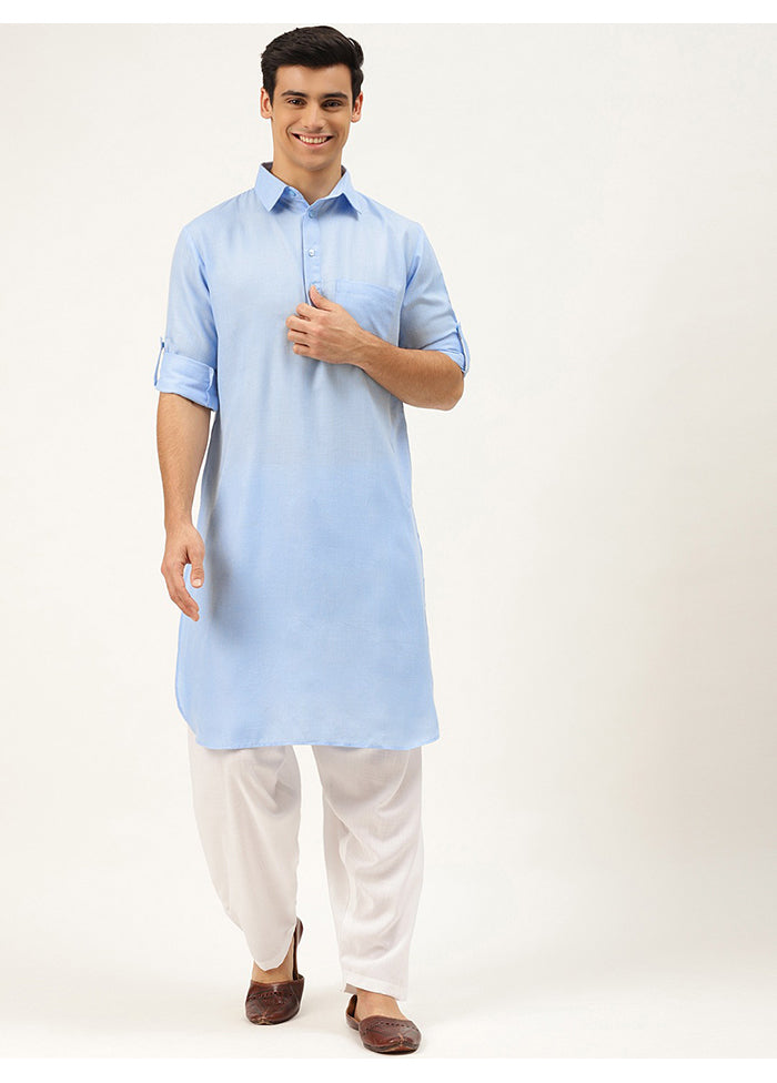 Sky Blue Cotton Blend Kurta And Pajama Set VDSF1802363 - Indian Silk House Agencies