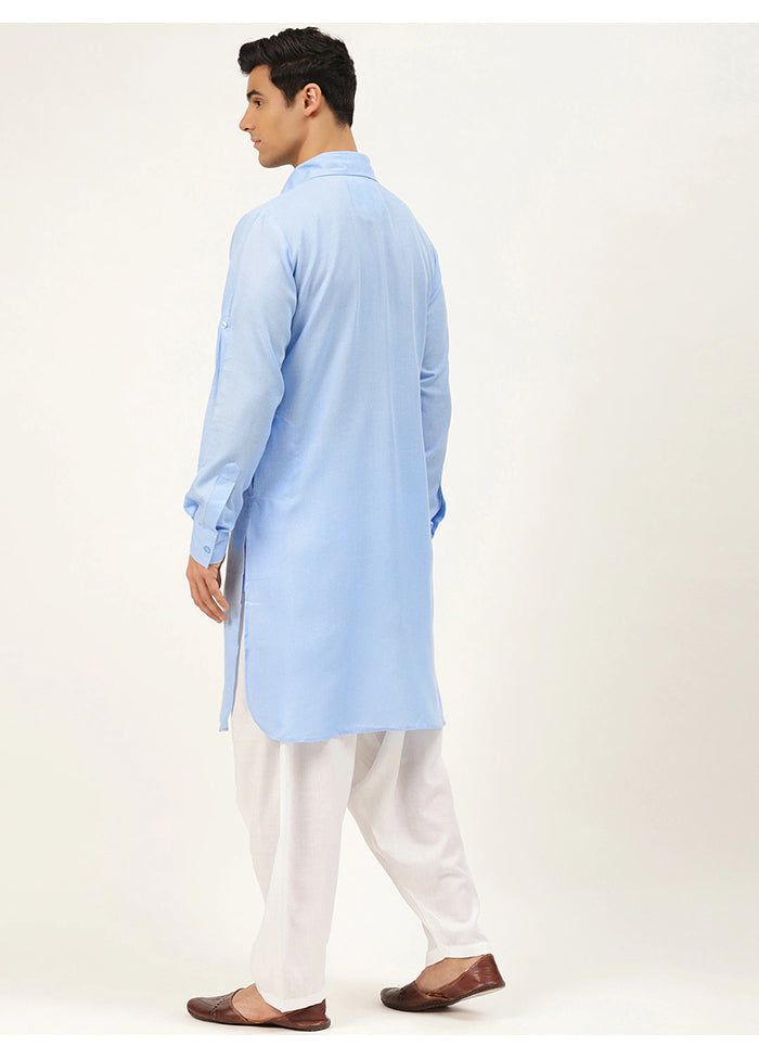 Sky Blue Cotton Blend Kurta And Pajama Set VDSF1802363 - Indian Silk House Agencies