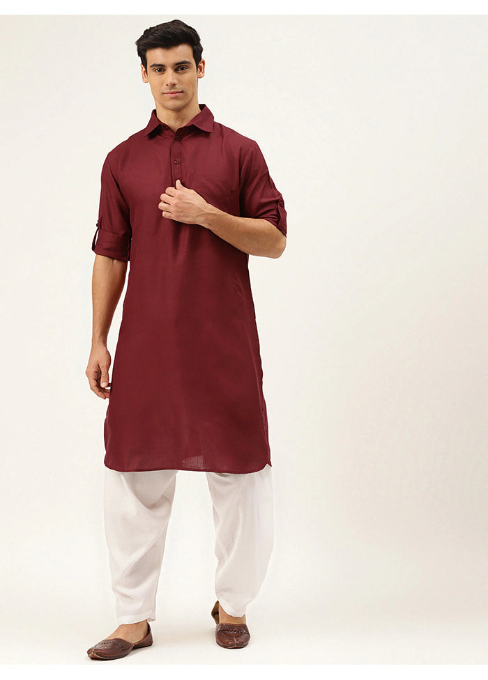 Maroon Cotton Blend Kurta And Pajama Set VDSF1802364 - Indian Silk House Agencies