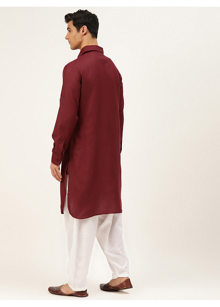 Maroon Cotton Blend Kurta And Pajama Set VDSF1802364 - Indian Silk House Agencies