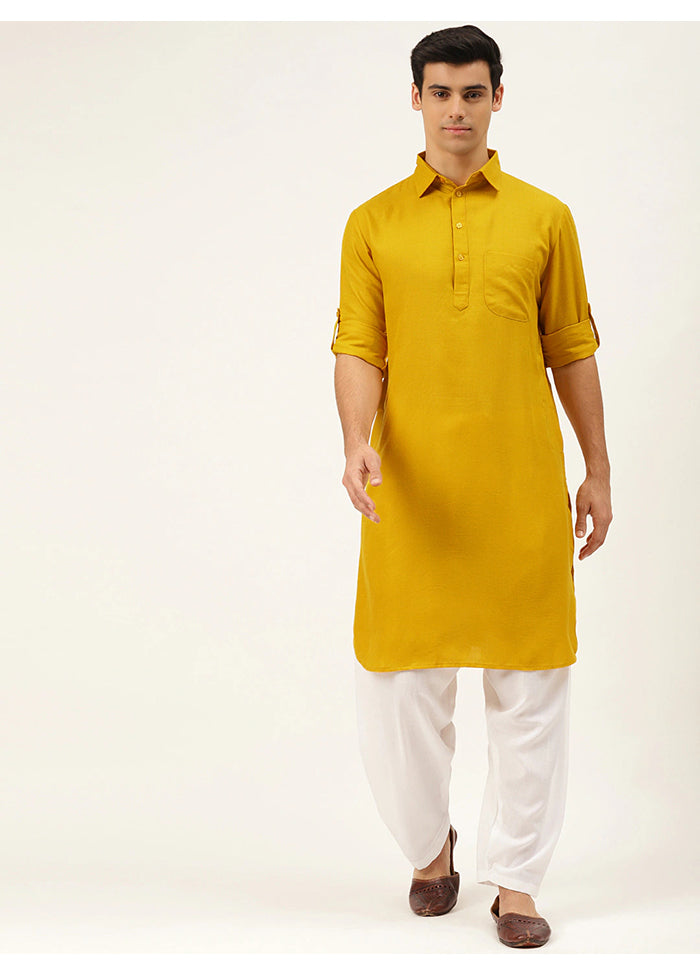 Yellow Cotton Blend Kurta And Pajama Set VDSF1802365 - Indian Silk House Agencies