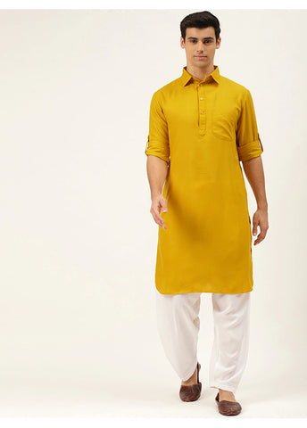 Yellow Cotton Blend Kurta And Pajama Set VDSF1802365