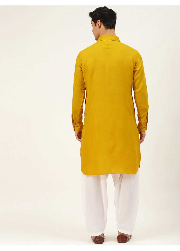 Yellow Cotton Blend Kurta And Pajama Set VDSF1802365 - Indian Silk House Agencies